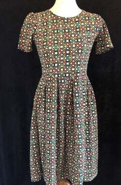 LuLaRoe Amelia Large Geometric Circle Print Fit & Flare Dress with Pockets